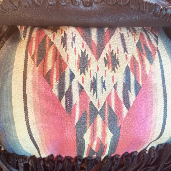 $770~TOTEM SALVAGED Western Saltillo Serape Leather Fringe Crossbody Purse - Picture 9 of 14